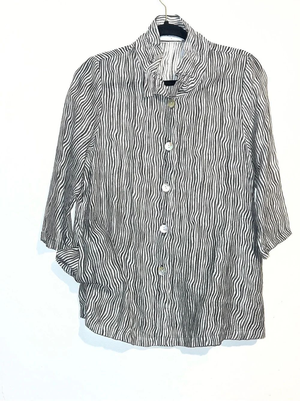 Striped Button-Down Shirt Jacket - Black & White - Picture 2 of 4